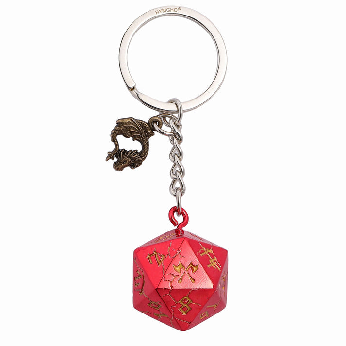 D20 Keychain - Barbarian - Red with Gold