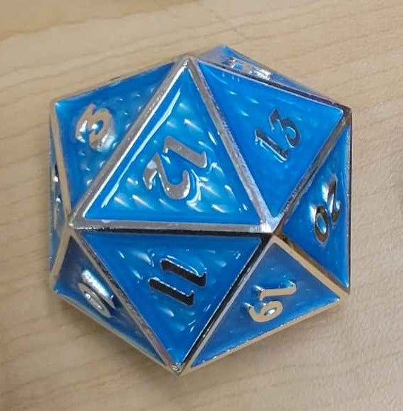 45mm Spin Down Dragon D20 - Blue and Sliver