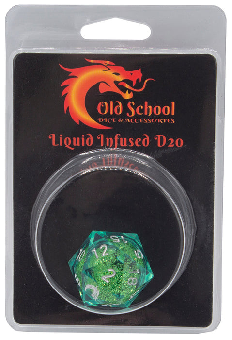 Old School Sharp Edged 22mm D20: Liquid Infused - Emerald Fury