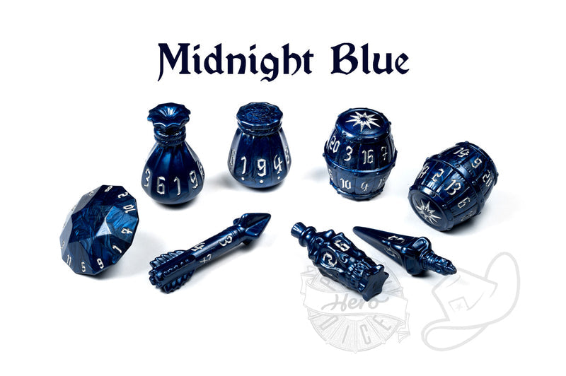 PolyHero Rogue 8 Dice Set - Midnight Blue