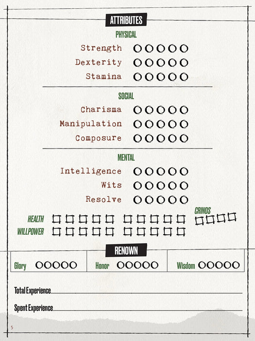 Werewolf: The Apocalypse 5th Edition Expanded Character Sheet Journal
