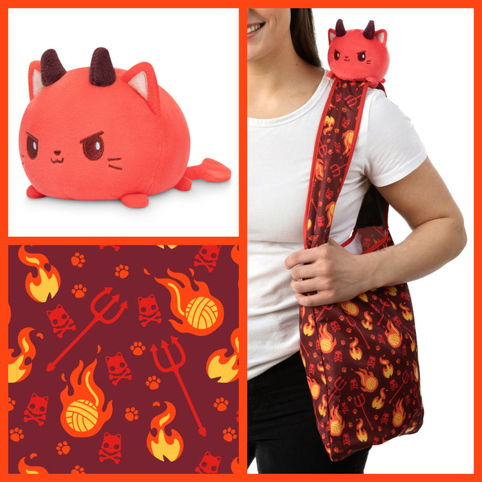 Plushie Tote Bag: Red Devil Cats Tote Bag + Red Devil Cat Plushie