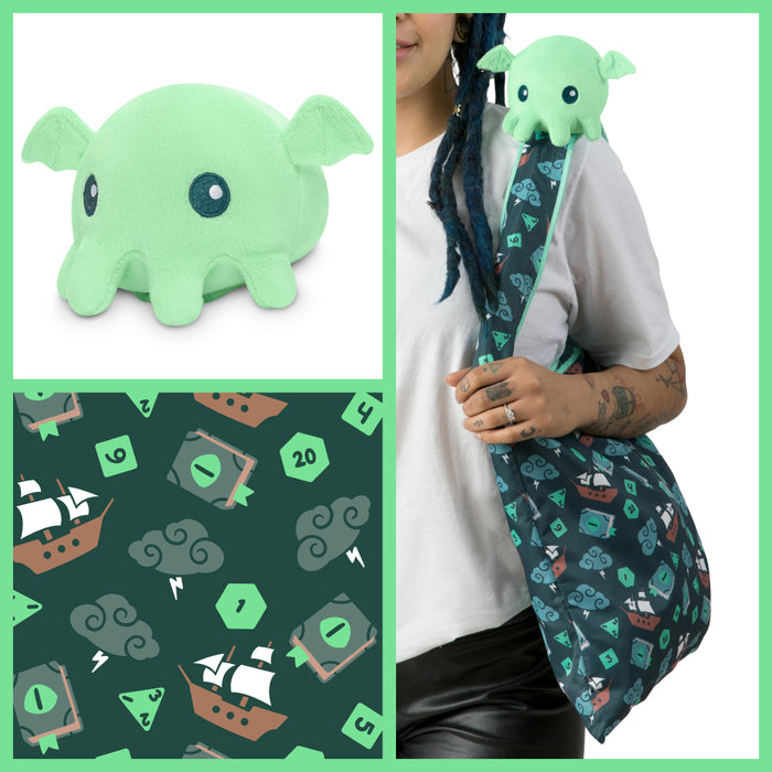 Plushie Tote Bag: Dark Green Tabletop Gaming Tote Bag + Mint Cthulhu Plushie