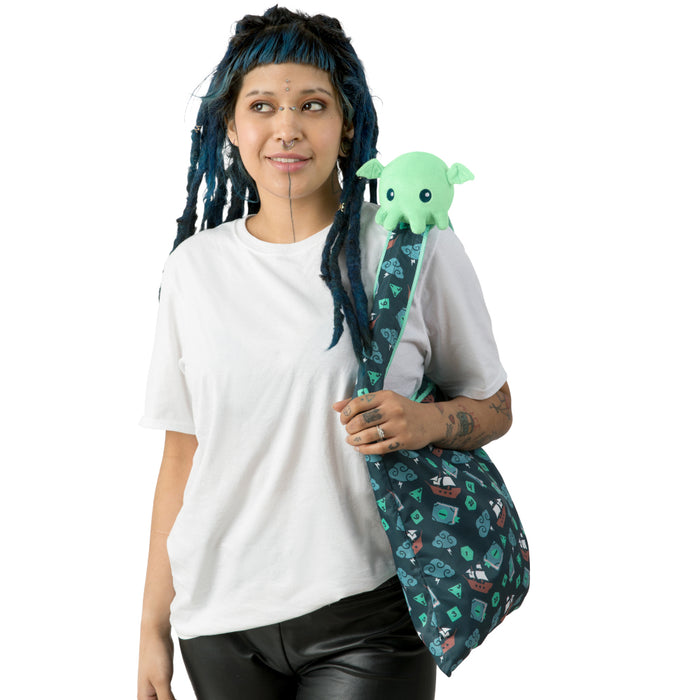 Plushie Tote Bag: Dark Green Tabletop Gaming Tote Bag + Mint Cthulhu Plushie