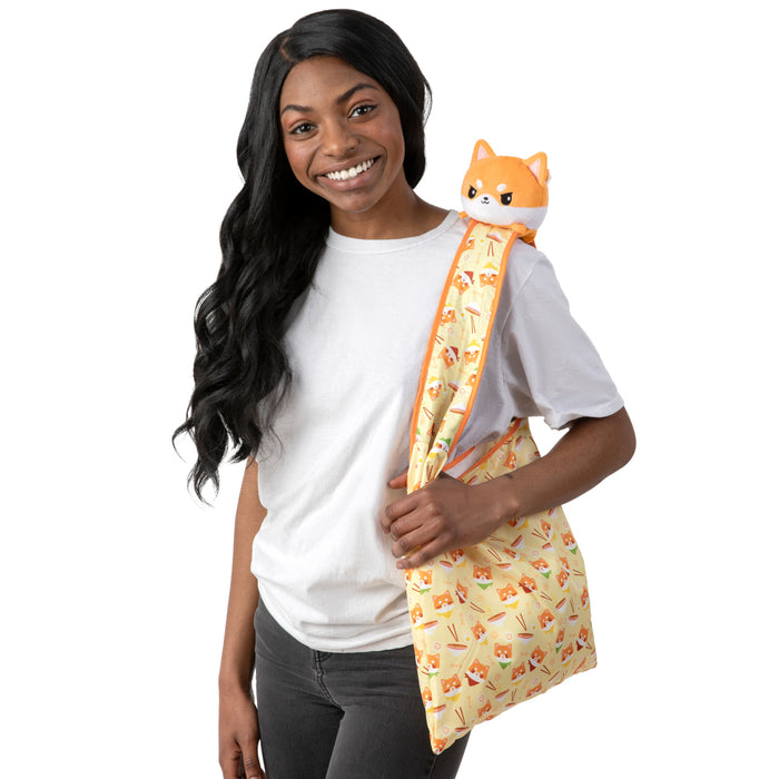 Plushie Tote Bag: Orange Ramen Tote Bag + Orange Shiba Inu Plushie