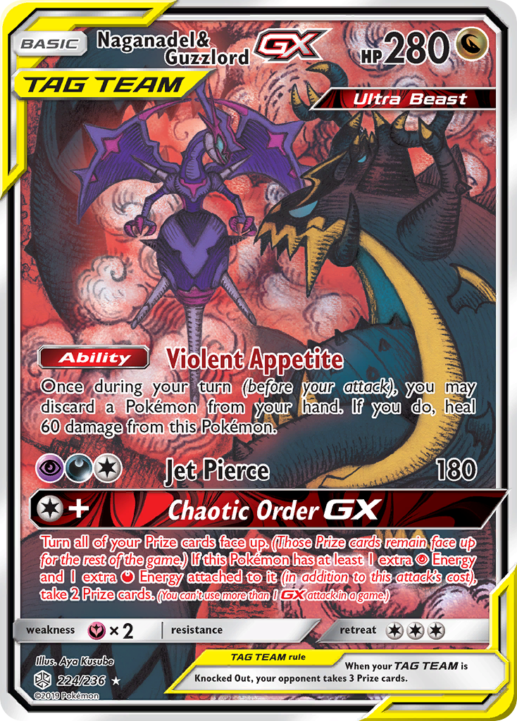 Naganadel & Guzzlord GX (Alternate Full Art) (224/236) [SM - Cosmic Eclipse]