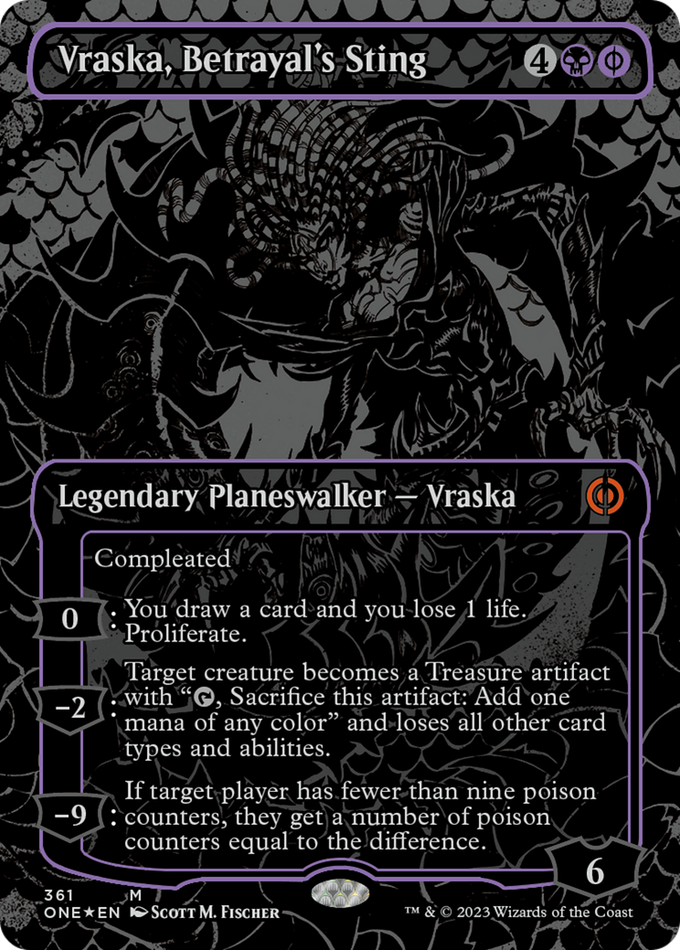 Vraska, Betrayal's Sting (Oil Slick Raised Foil) (361) [Phyrexia: All Will Be One]