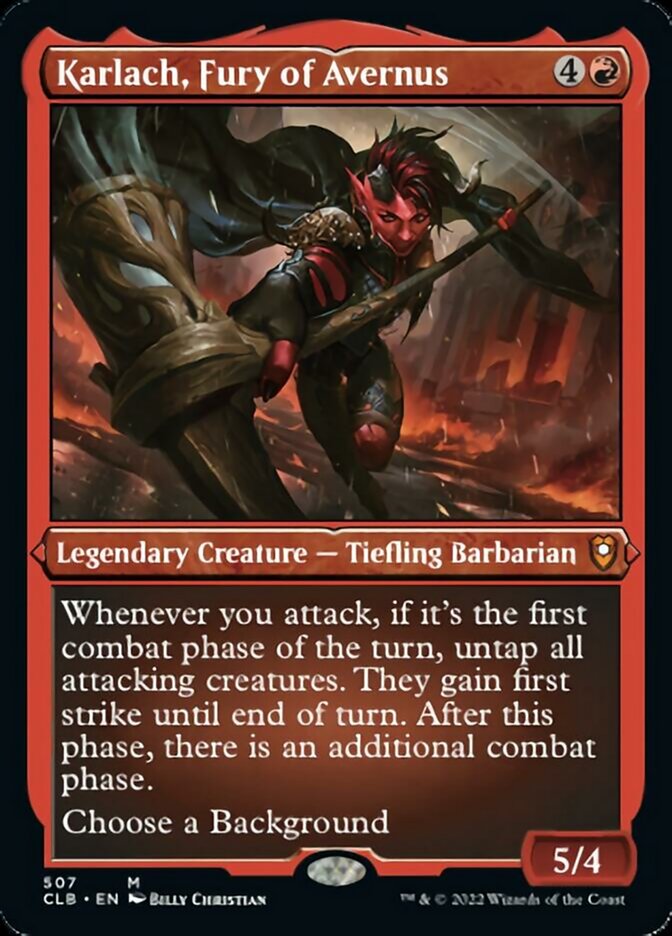 Karlach, Fury of Avernus (Foil Etched) (507) [Commander Legends: Battle for Baldur's Gate]