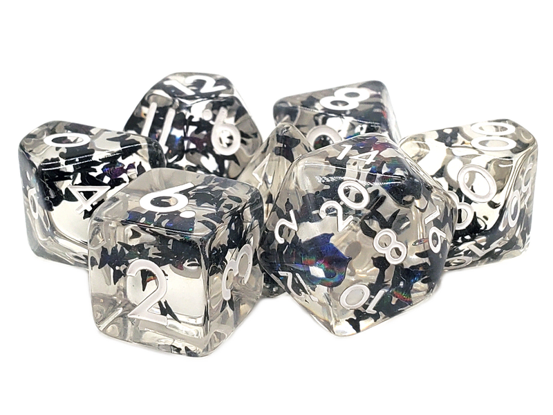Old School 7 Piece DnD RPG Dice Set: Infused - Black Butterfly