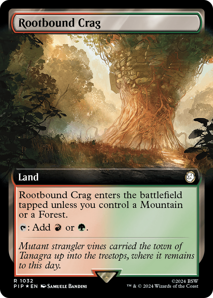Rootbound Crag (Extended Art) (Surge Foil) (1032) [Universes Beyond: Fallout]