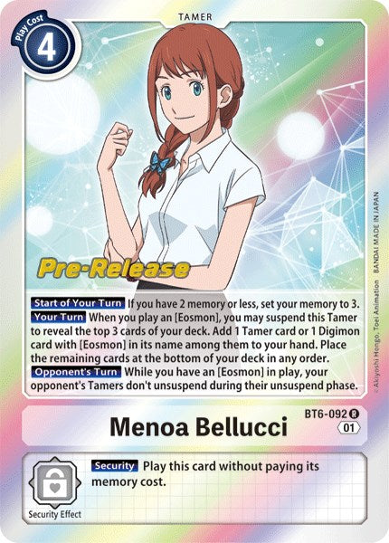 Menoa Bellucci (BT6-092 R) [Double Diamond Pre-Release Cards]