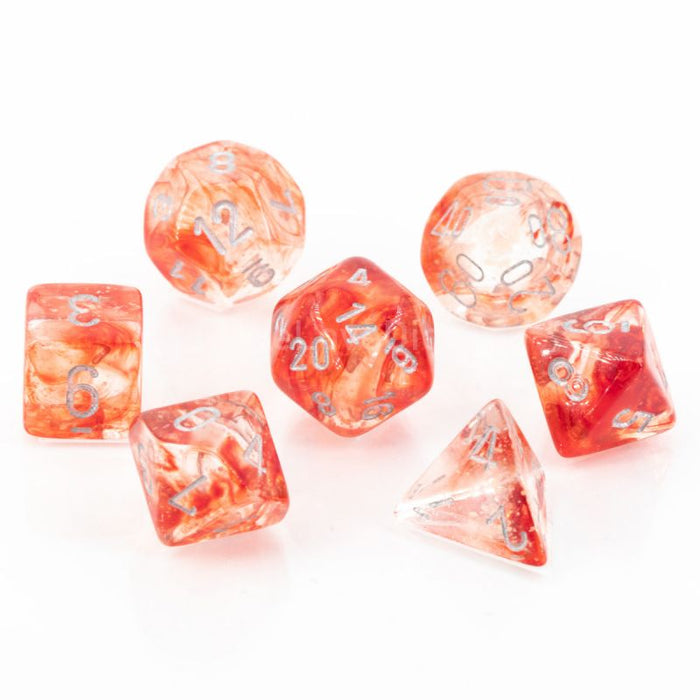 CHESSEX DICE: Polyhedral Nebula Luminary Dice, Red/Silver, 7-Die Set (CHX 27554)
