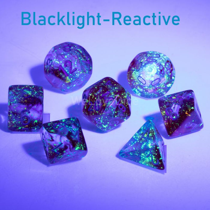 CHESSEX DICE: Polyhedral Nebula Luminary Dice, Red/Silver, 7-Die Set (CHX 27554)