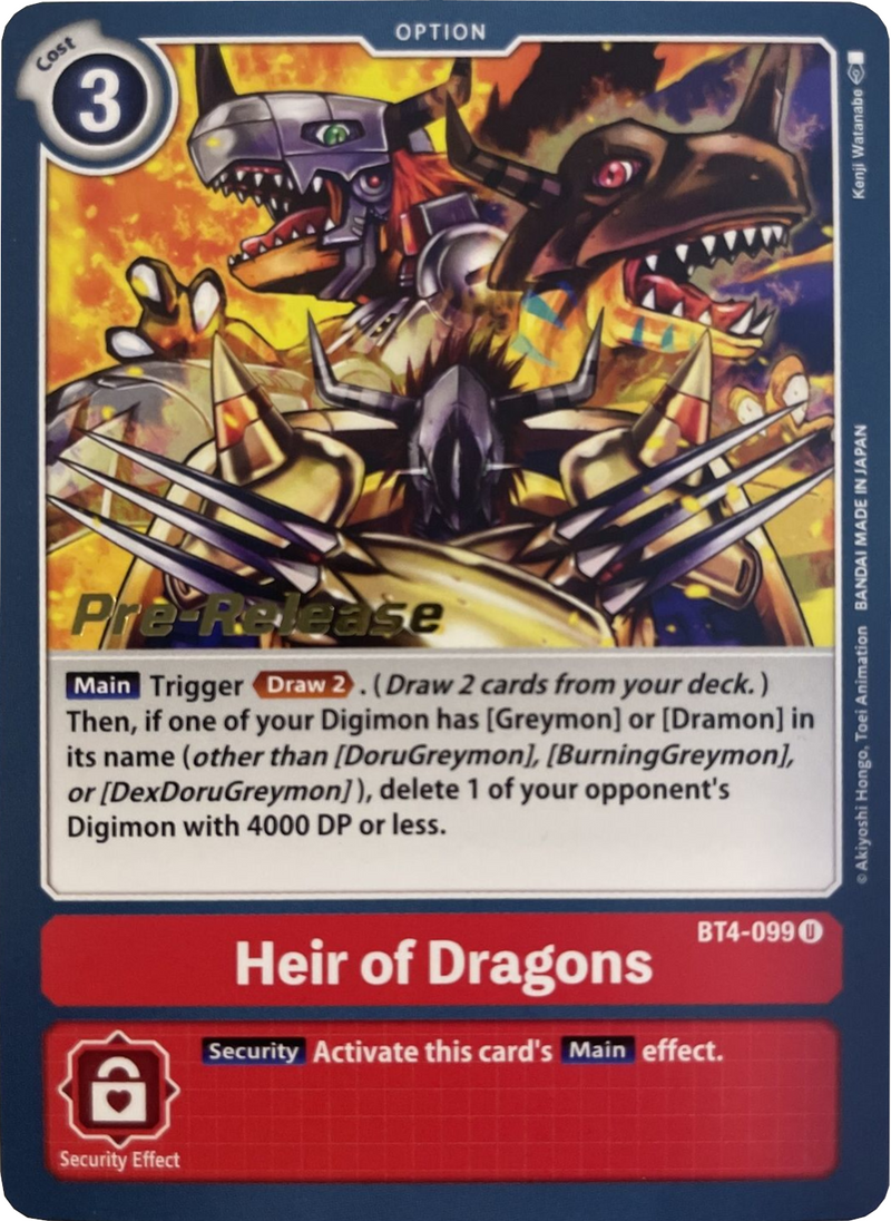 Heir of Dragons (BT4-099 U) [Great Legend Pre-Release Cards]