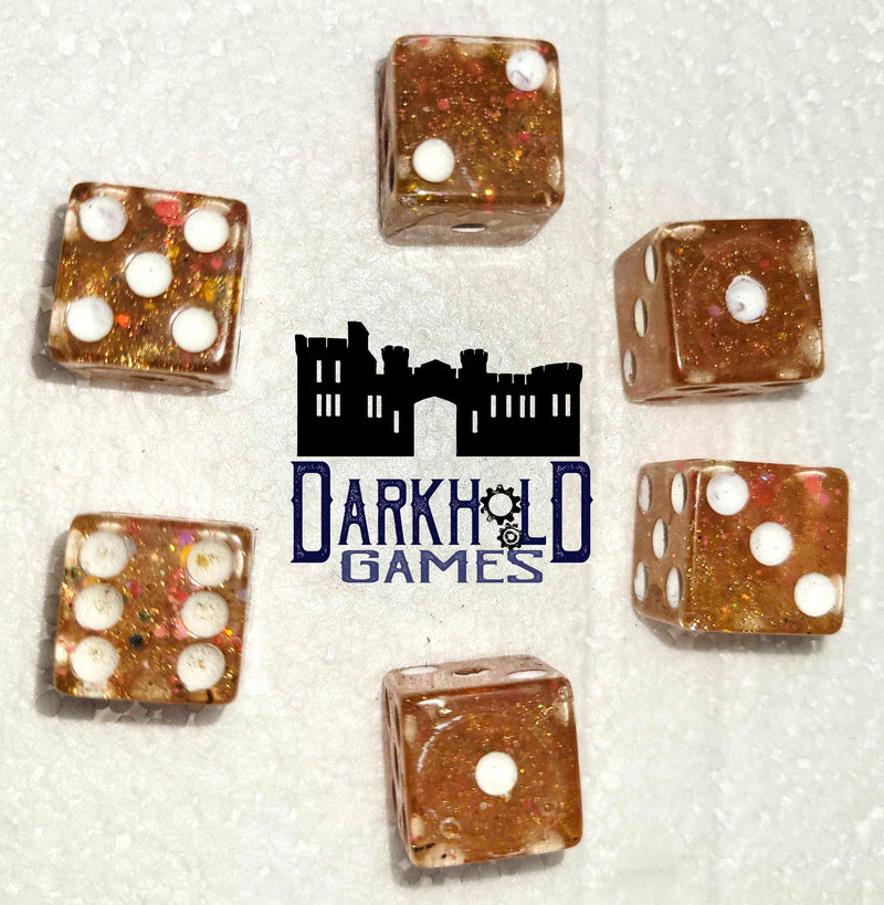 6 D6 Dice - Translucent Coral/White
