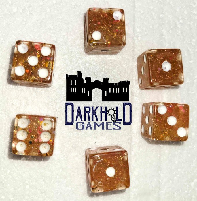 6 D6 Dice - Translucent Coral/White