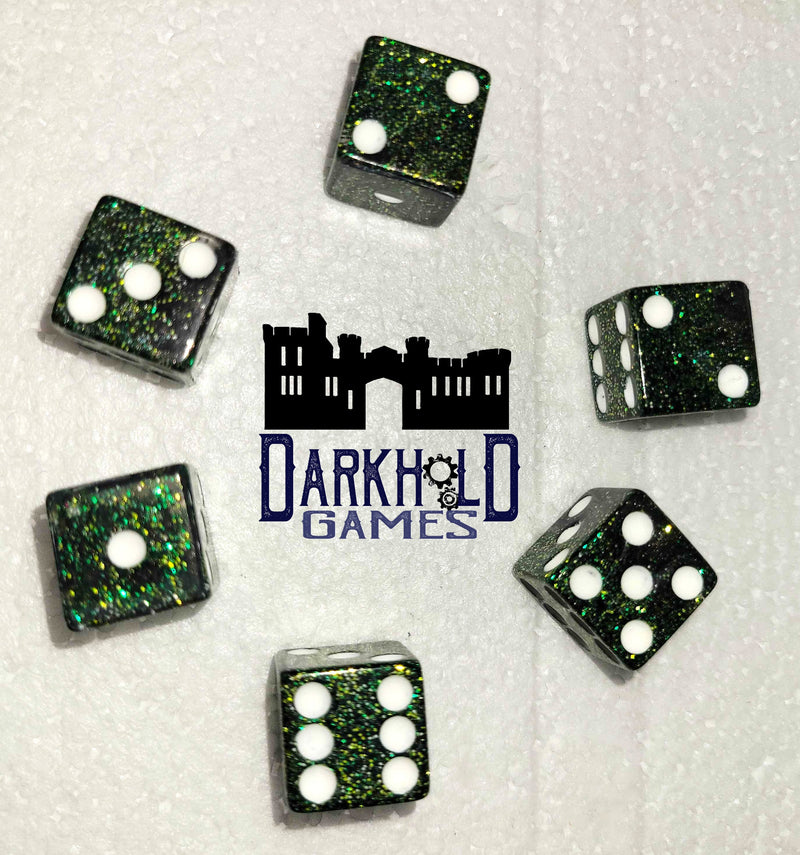 6 D6 Dice - Green/White