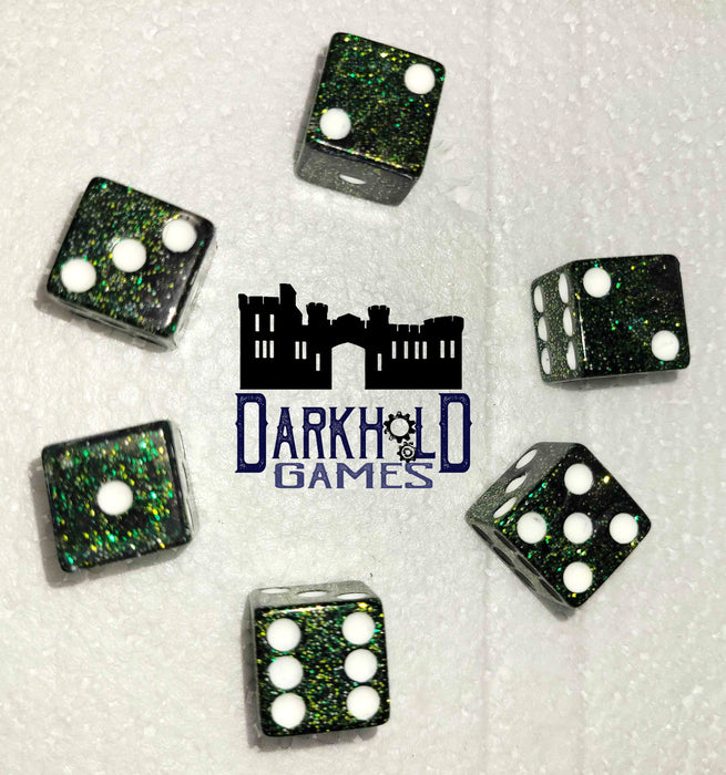 6 D6 Dice - Green/White