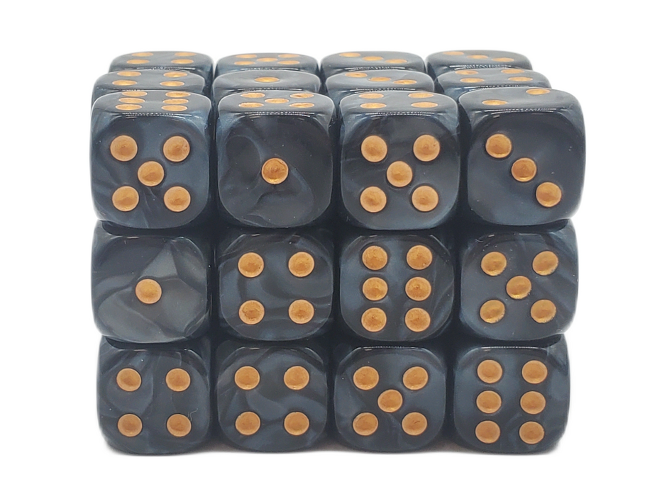 Old School 36ct 12mm D6 Dice Set: Pearl Drop - Black w/ Gold