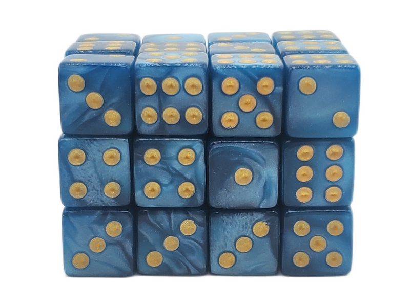Old School 36ct 12mm D6 Dice Set: Pearl Drop - Ocean w/ Gold
