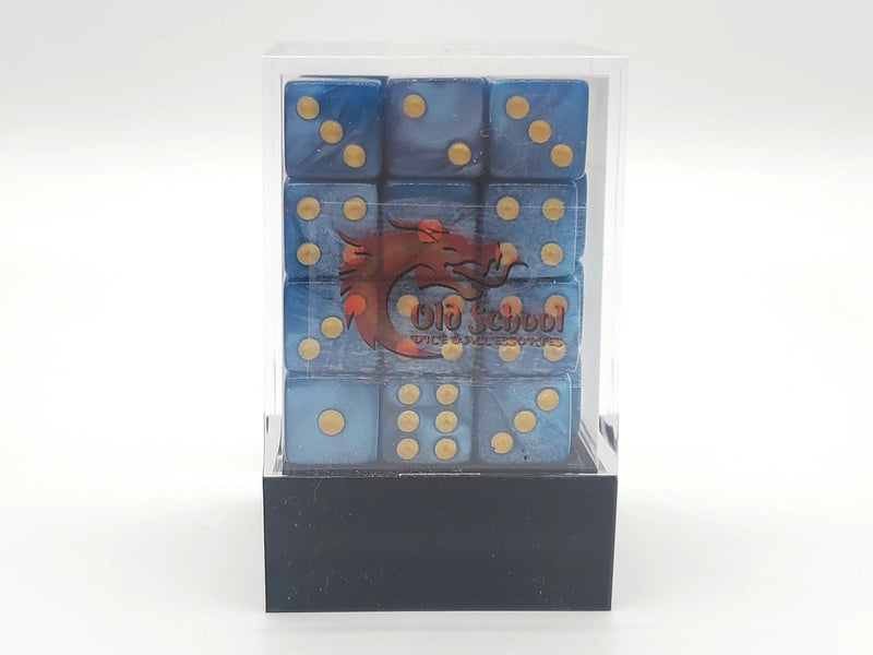 Old School 36ct 12mm D6 Dice Set: Pearl Drop - Ocean w/ Gold