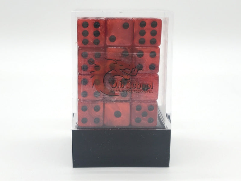 Old School 36ct 12mm D6 Dice Set: Pearl Drop - Blood Red w/ Black
