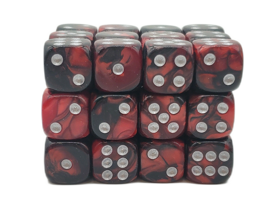 Old School 36ct 12mm D6 Dice Set: Vorpal - Blood Red & Black w/ Silver