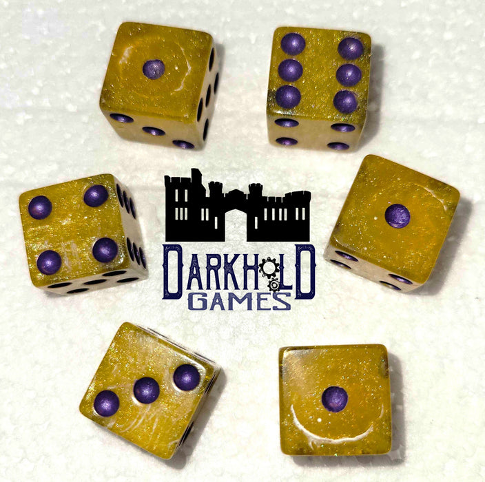 6 D6 Dice - Yellow/Purple