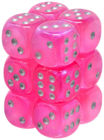 CHESSEX DICE: D6 -- 16mm D6 Borealis Pink/Silver, 12CT (CHX 27784)