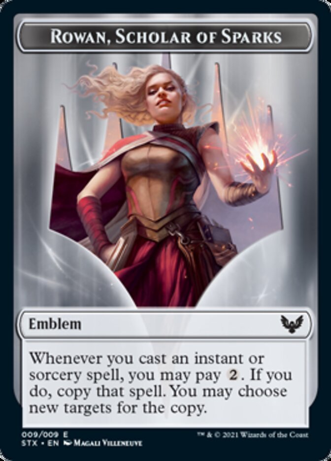 Elemental (2) // Emblem - Rowan, Scholar of Sparks Double-sided Token (9) (2 // 9) [Strixhaven: School of Mages]