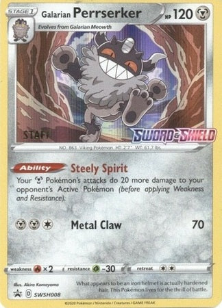 Galarian Perrserker - SWSH008 (Prerelease) [Staff] (SWSH008) [SWSH: Sword & Shield Promo Cards]