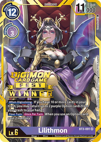 Lilithmon (Digimon Card Game Fest 2022 Winner) (BT3-091 SR) [Release Special Booster 1.0]