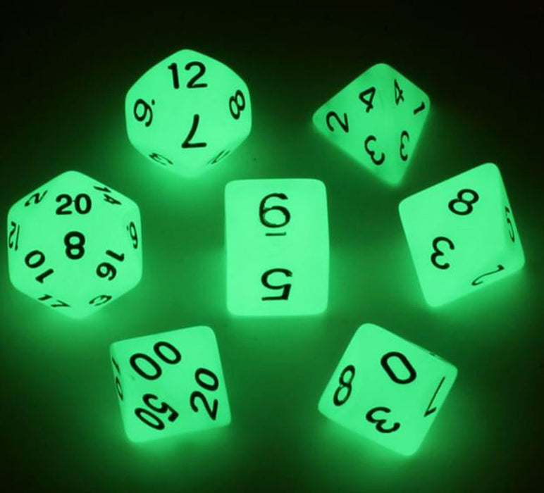 Old School 7 Piece DnD RPG Dice Set: Glow Dice - Grey