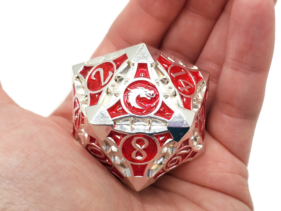 Old School 40mm D20 Metal Die: Gnome Forged - Silver w/ Red