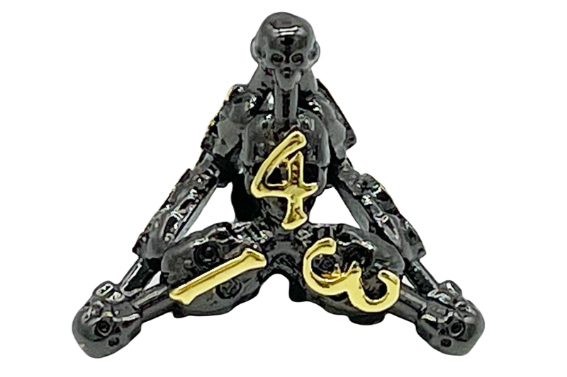 Old School 7 Piece D&D RPG Metal Dice Set: Hollow Skull Dice - Black Nickel w/ Gold