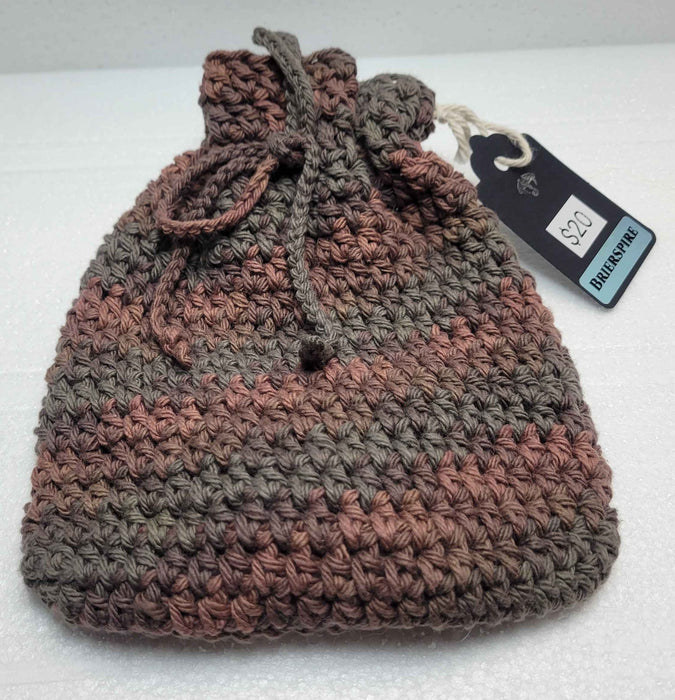 Knitted Purple and Brown Dice Bag with dice