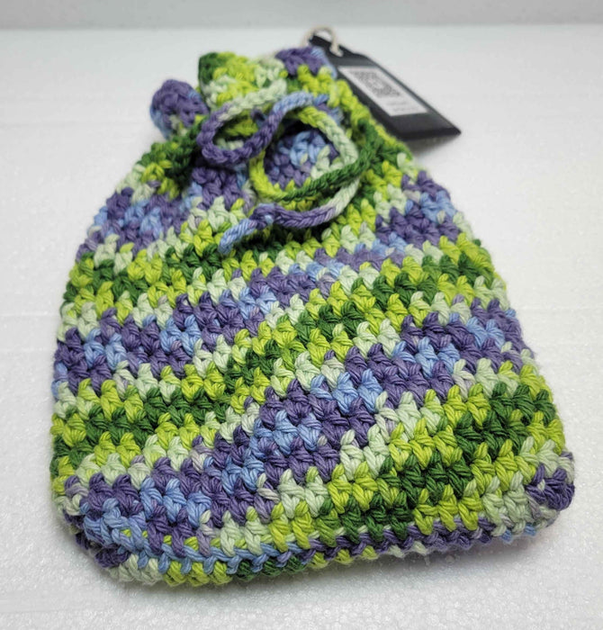 Knitted Purple and Green/Blue Dice Bag with dice