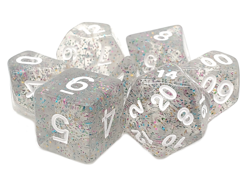 Old School 7 Piece D&D RPG Dice Set: Particles - Happy New Year!