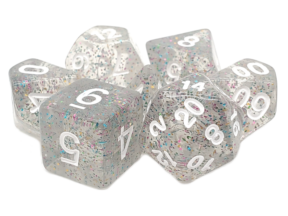 Old School 7 Piece D&D RPG Dice Set: Particles - Happy New Year!