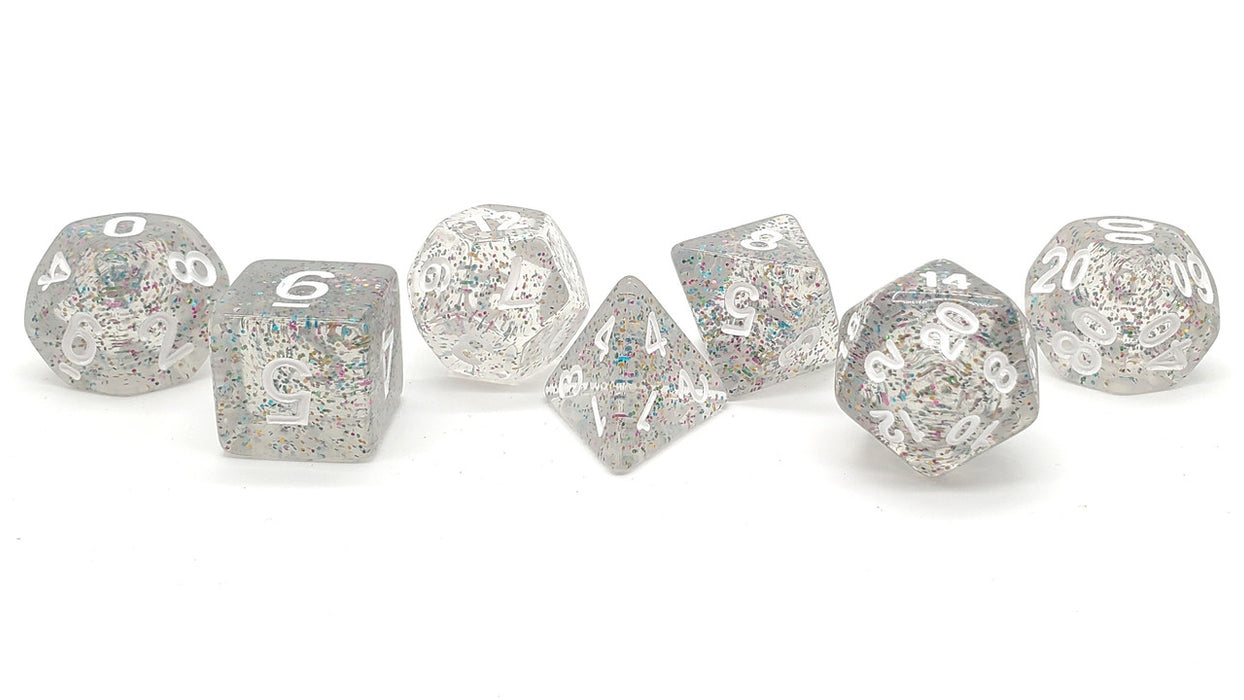 Old School 7 Piece D&D RPG Dice Set: Particles - Happy New Year!