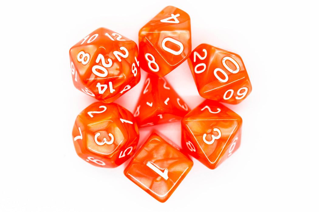 Old School 7 Piece D&D RPG Dice Set: Pearl Drop - Light Red