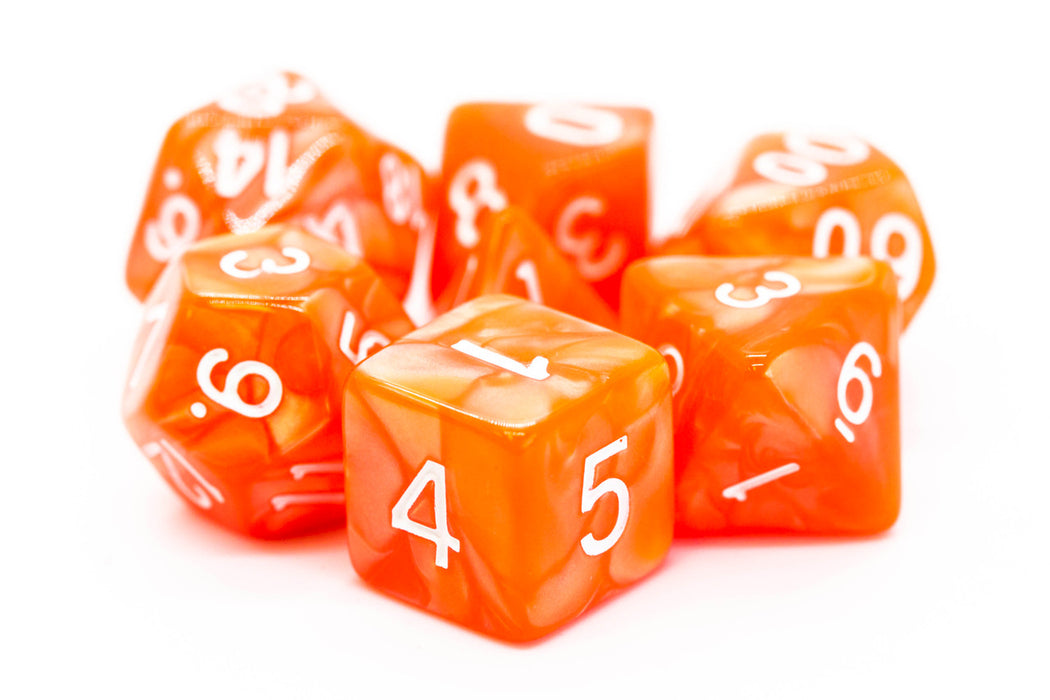 Old School 7 Piece D&D RPG Dice Set: Pearl Drop - Light Red