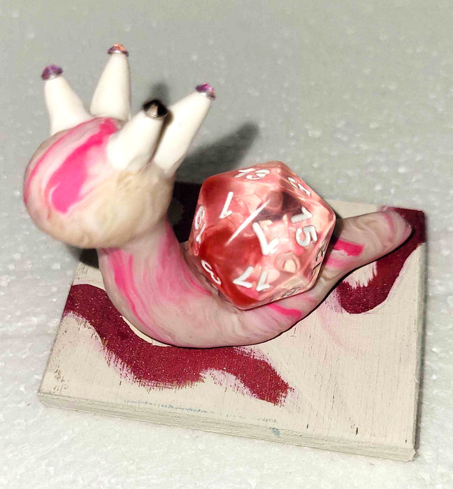 Dice Guardian - D20 - Pink and White Snail