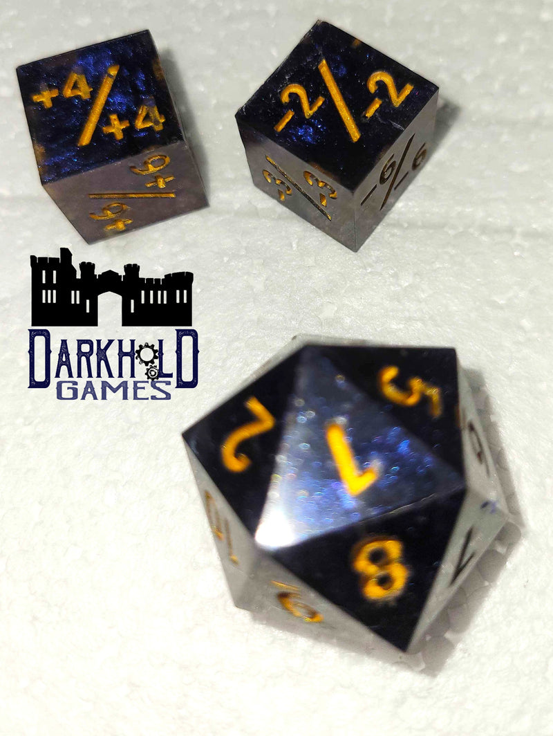 D20 With Plus/Minus Dice - Purple with Gold Numbers