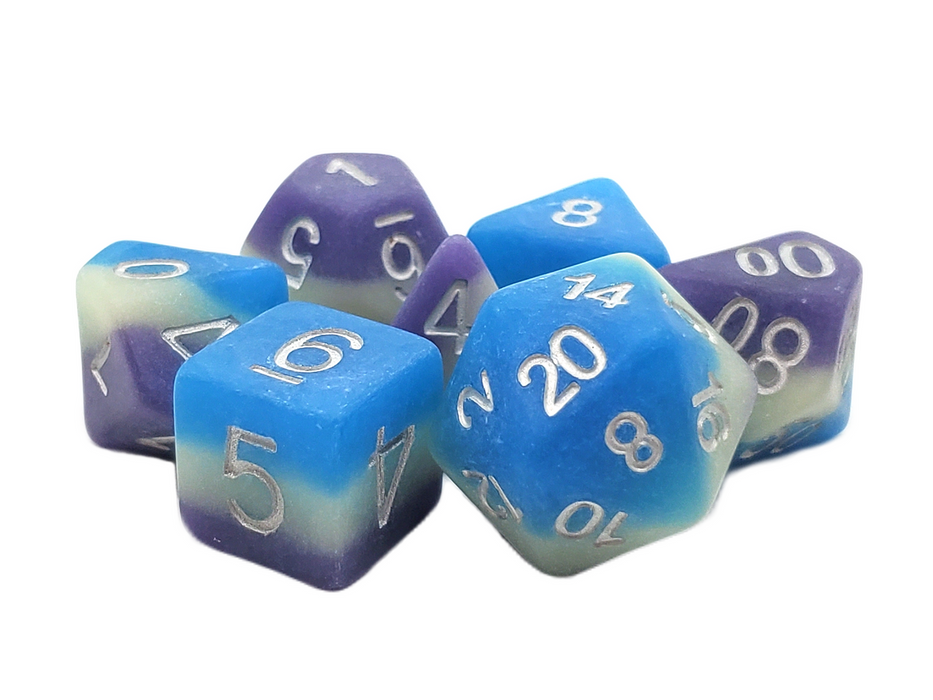 Old School 7 Piece DnD RPG Dice Set: Gradients - Pastel Purple, Blue & White