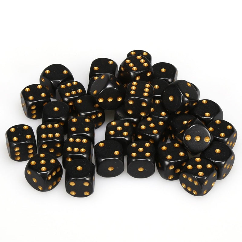 CHESSEX DICE: 12mm D6 Black/gold Dice Block (36 Dice) (CHX 25828)