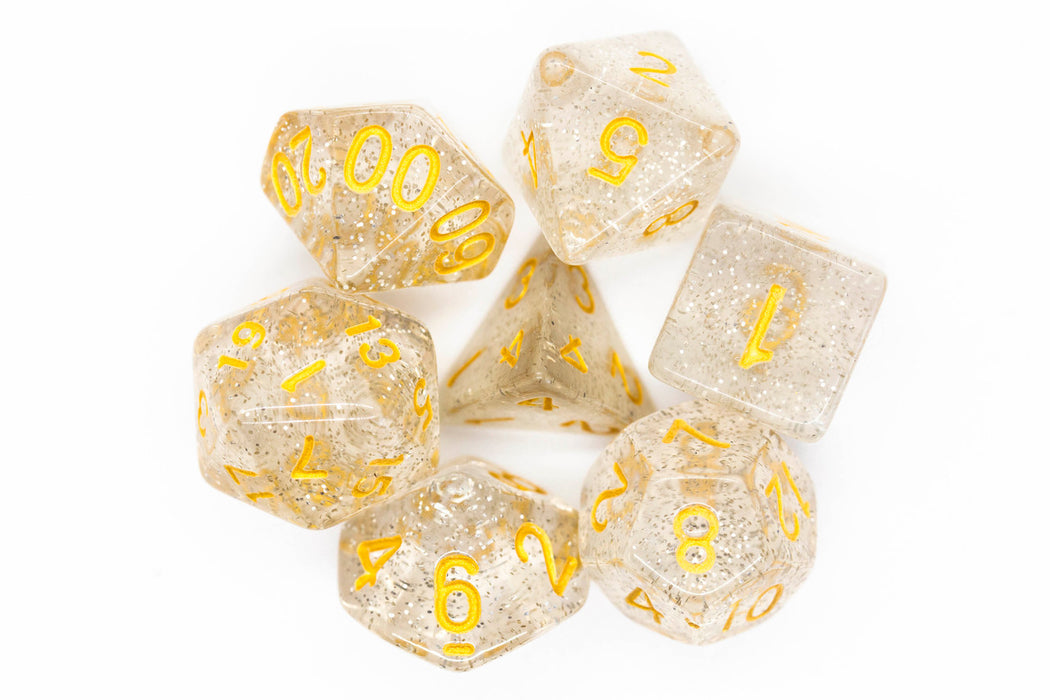 Old School 7 Piece D&D RPG Dice Set: Sparkle - Translucent Clear