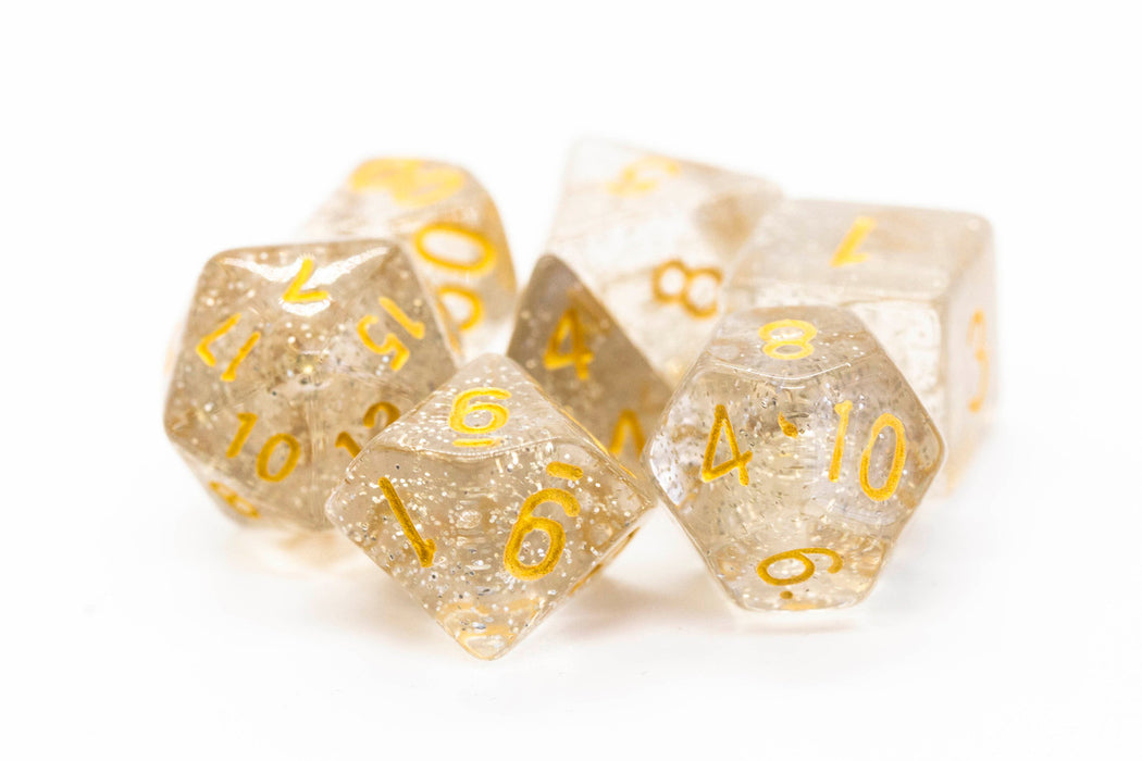 Old School 7 Piece D&D RPG Dice Set: Sparkle - Translucent Clear