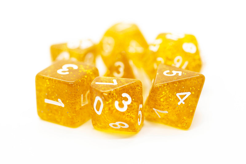 Old School 7 Piece D&D RPG Dice Set: Sparkle - Translucent Gold