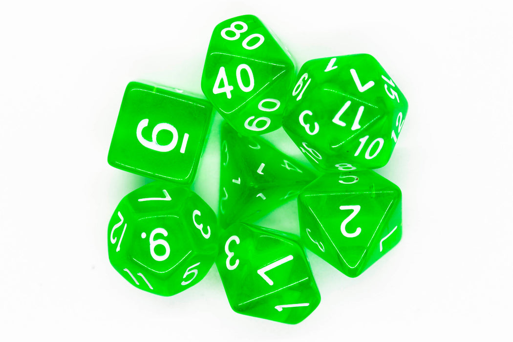 Old School 7 Piece D&D RPG Dice Set: Translucent Light Green